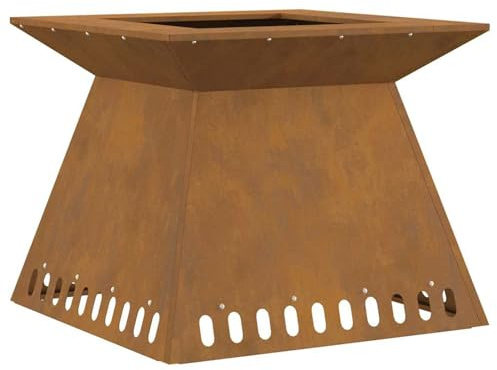 Focolare esterno in acciaio corten, design moderno 60x60x50 cm, resistente al calore e con ventilazione aperta, per giardini e spazi esterni