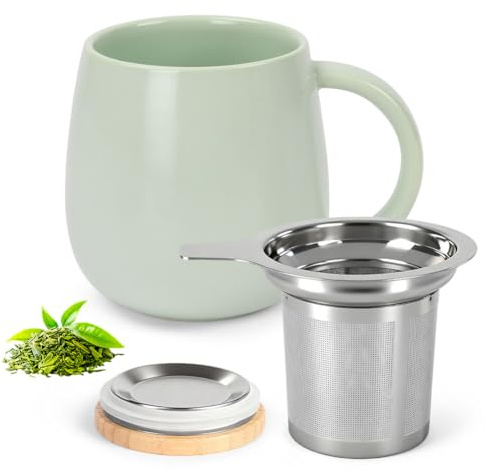 AOOTE Taza Infusiones con Tapa Y Filtro Taza de Té de CeráMica,480 ML Tetera Infusiones Tazas de Te,Apto para lavavajillas,Juego de Taza Infusiones para Uso Familiar,Oficina,Hogar,Aniversario Regalos