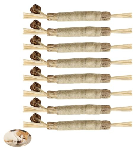8 bastoncini da masticare per gatti, erba gatta giocattolo, bastoncini da masticare per gatti, bastoncini interattivi, per la cura dei denti, naturali, sicuri contro l'alito cattivo