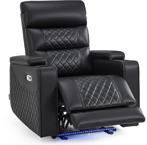 M MCombo sillón de televisión eléctrico Ajustable, sillón de Gravedad Cero con Almacenamiento en los reposabrazos & LED, reposacabezas Ajustable, cojín de Espuma 35D 7759 (Negro)(1 Plaza)