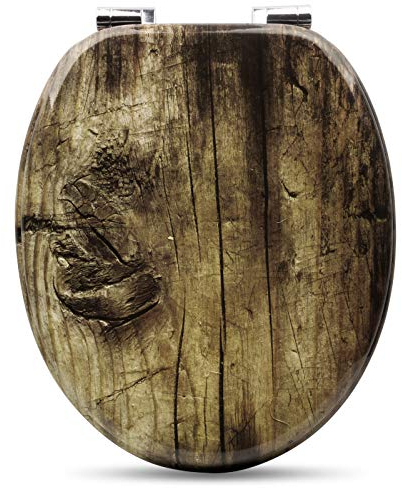 WOLTU Premium WC-Sitz Toilettensitz mit Absenkautomatik, MDF Holzkern, Softclose Scharnier, Antibakteriell, Desgin Décor Old Tree Oval