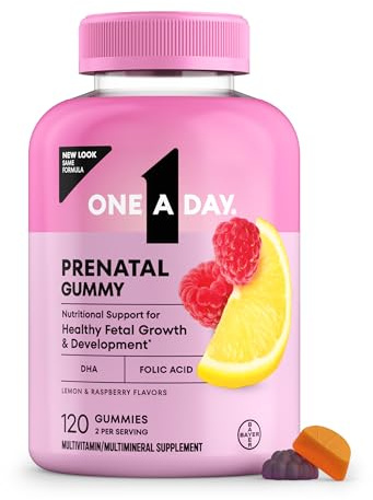 One A Day Prenatal Vitamins for Women Gummies- Pregnancy Vitamins for Women with Folic Acid, DHA, Iodine, Prenatal Gummies, Iron-Free, 120 Ct (Packaging May Vary)