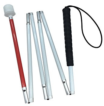 VISIONU Aluminum Mobility Folding White Cane for Vision Impaired and Blind People (Folds Down 6 Sections) (140cm (55 inch), Black Handle)
