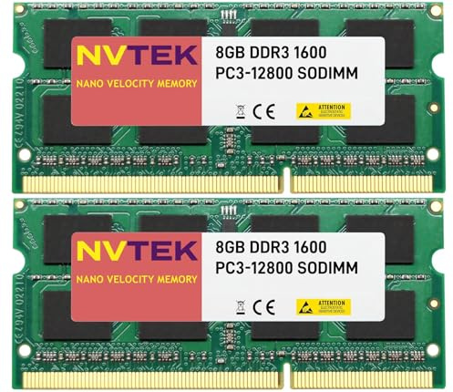 NVTEK 16GB (2X8GB) DDR3 1600MHZ PC3-12800 SODIMM 2Rx8 1.35V 204-PIN Non-ECC Laptop PC Computer Memory KIT