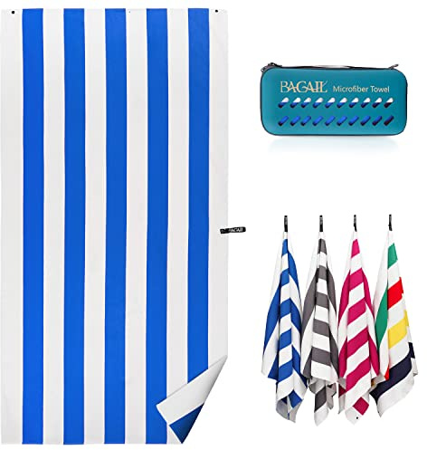 BAGAIL Microfibre Towel - Quick Dry, Super Absorbent, Ultra Light & Compact - Ideal for Camping, Travel & Beach, Swimming Towel, Great for Sports, Gym, Yoga and Backpacking, Stripe Blue, 180x90cm