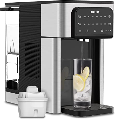 Philips Water All-IN-ONE-Wasserstation, Dispender für gefiltertes Heiß- und Kaltwasser, 2.8 L Fassungsvermögen, 6 Temperaturvoreinstellungen, Touchscreen ADD5980/31 Silber Schwarz Einheitsgröße