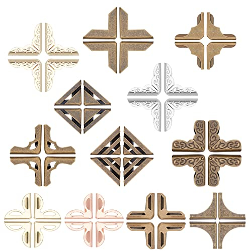 PandaHall 96pcs Buchecken 12 Stile Eiseneckenschutz 4 Farben Dreieck Vintage Kantenabdeckung Metall Dekorative Abdeckplatte Für Schmuckschatulle Buch Scrapbook Alben Menüs Möbel, Für 1~5mm Abdeckung