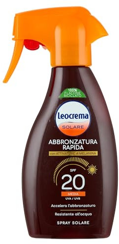 Leocrema - Crema Solare Abbronzante Spray SPF 20, Con Attivatore di Melanina, Assorbimento Rapido e Resistente all'Acqua, 250ml