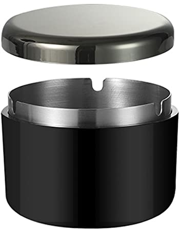 Outdoor Aschenbecher mit Deckel für Draussen, Kunststoffgehäuse Aschenhalter Edelstahl Innenfutter, Aschenbecher mit Deckel für Terrasse, Garten, Tischplatte (Schwarz)