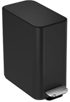 simplehuman 5L Slim Bathroom Trash Can with Soft Close Lid, Stainless Steel Waste Basket with Liner Pocket, 5 Liter / 1.3 Gallon, Matte Black