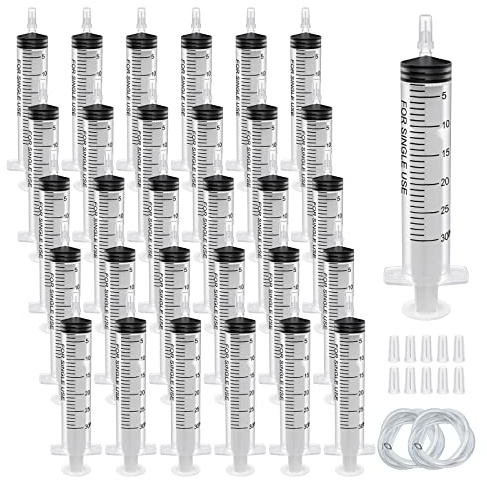 Episkey 30pcs 30ml Plastique Seringue avec Tube, Seringues stériles emballées pour Laboratoire Industrie Cuisine Animaux Jardin (30, 30ml)