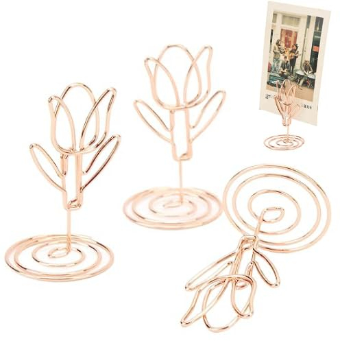 Fyearfly 20 Pezzi Segnaposto, Forma di Tulipano Squisito Segnaposto in Oro Rosa, Clip per Supporto per Promemoria, Supporto per Clip per Foto per Decorazioni da Tavola per Feste di Matrimoni (Oro)