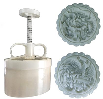 KieTeiiK Mooncake Mould 200g, Mooncake Mould Press with 2 Stamps, Dragon and Bring Prosperity Cookie Chocolate Cake Moulds, Mooncake Press Molds for Mid- Autumn Festival Party Daily Life