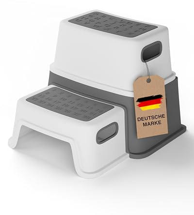 LUNORA StufenHeld Das Original | Der sichere Kinder Tritthocker mit Anti-Rutsch-Füßen & – Trittstufen | Hochwertiger Tritthocker Kinder 2 Stufen stabil & leicht für jeden Raum geeignet