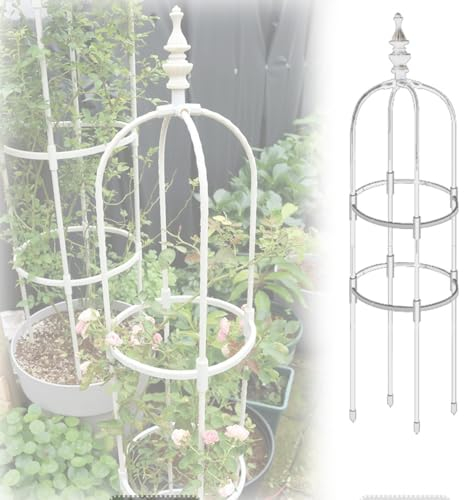 TAVLT Tower Obelisk Garden Trellis, 60cm To 180cm Tall Metal Support For Indoor/Outdoor Climbing Vines And Flowers, Black/White (Color : Cream, Size : 28x180cm/11x71in)