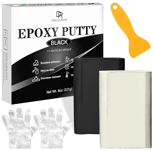 Epoxidharz Knete - Epoxid Knetmasse Reparaturset für Unterwasser & Trocken, Reparaturknete zum Abdichten von Lecks, Rissen, Füllen & Modellieren auf Metall, Fliesen, Holz, Keramik (Schwarz, 8oz/227g)