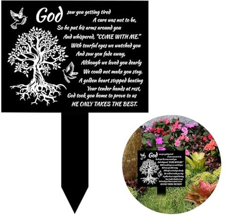 ORIGACH Marcadores acrílicos para tumbas para cementerio, Dios te vio, poema funerario, placa conmemorativa para seres queridos, impermeable, decoración de tumbas, estaca de condolencias para patio al