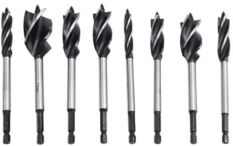 Ollanoos 8 Pcs Wood Drill Bit Set 10-32mm, Twist Drill Bit Sets Wood Auger Reaming Drill Woodworking Open Hole Tools Fast Cut Woodworking Drill Bit 10mm 12mm 14mm 16mm 20mm 22mm 25mm 32mm