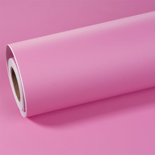 ReWallpaper Self Adhesive Wallpaper Pink Kids Vinyl Wrap for Furniture Plain Pink Wallpaper Bedroom Girls Sticky Back Vinyl for Kitchen Cabinets Drawers Shelf Wall Paper Roll Matt 40cm×3m