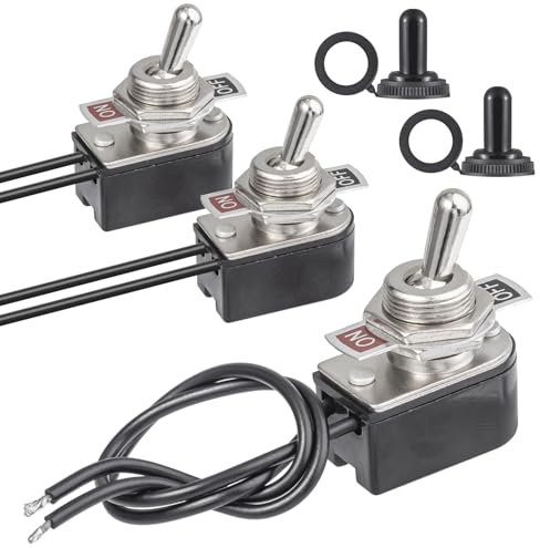 VEXUNGA Kippschalter 6A 125VAC 3A 250VAC Schalter 2 Polig Mini Kipptaster Wasserdicht 2 Position Ein Aus 10A 12V DC mit Kabel Wasserdichter Kappe für Auto (Packung mit 2 Stück)