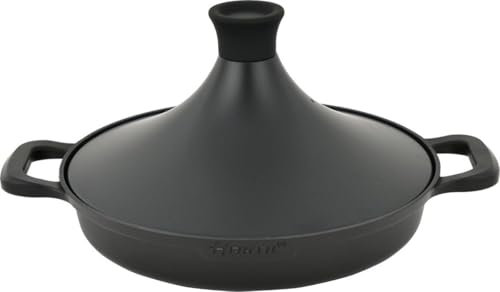 Tajine Saffron 30 cm, antiaderente, senza PFOA, adatto a tutti i piani cottura, colore nero, guanti da forno e feltro
