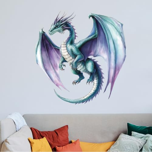 SUPERDANT 3D drake väggklistermärke djur väggdekal 60 x 60 cm