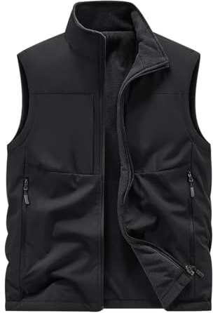 Chaleco Polar Hombre Chaleco Multibolsillos Hombre Reversible Acolchado Casual Chalecos Acolchados para Hombre Gilet Men Chaqueta sin Mangas Chaleco de Trabajo Montaña Hombre Tallas Grandes Negro L