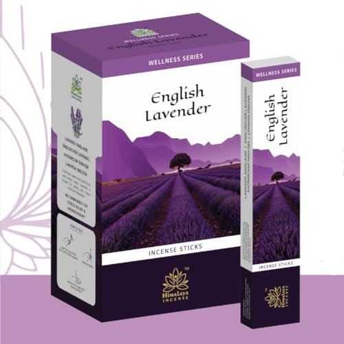 Varillas de Incienso de Lavanda Inglesa del Himalaya, 12 x 15 g - Aromáticas Agarbatti para meditación, Yoga, oración, relajación y Fragancia Ambiental | Ayurvédico con Adhesivo de kajal