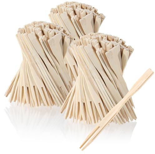 COM-FOUR® 300x spiedini per finger food - stuzzicadenti per patatine fritte in legno di bambù - spiedini in legno con due punte - forchette per patatine fritte ideali (300 pezzi - 9 cm con punte)