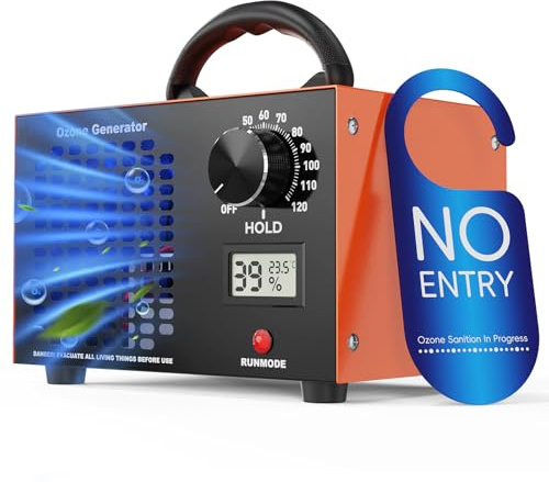 Generatore di Ozono - Purificatore d'aria 120000mg/h Fino 500㎡ con Display Temperatura e Umidità, Timer 120 Minuti, O3 Ozonizzatore per Ambienti Auto Appartamenti Hotel Cucine Animali, Odori Puliti