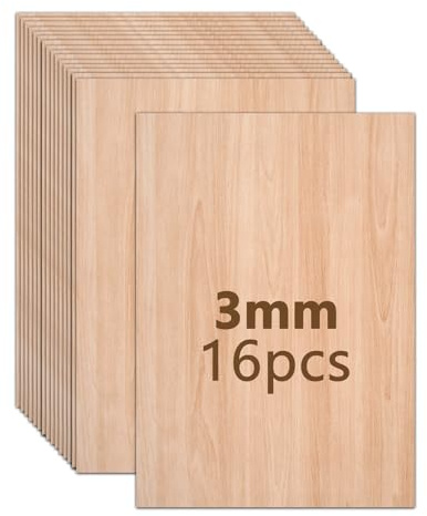 Bocguy 16 placas de madera contrachapada de 3 mm, 420 x 297 x 3 mm para manualidades, láser de madera, madera contrachapada para manualidades, modelismo, corte por láser, pintura