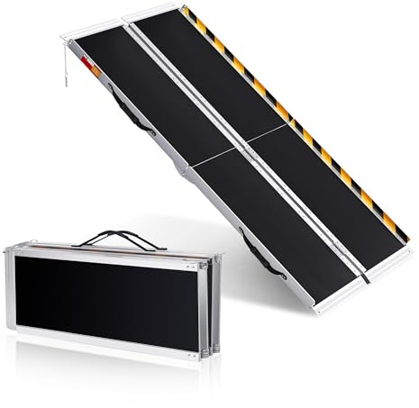 Rampa para sillas de ruedas plegable de aluminio, portátil, ligera con bloqueo de seguridad, antideslizante, capacidad de 600 lbs para coches, garajes, umbrales de puerta, bordillos y escalones de