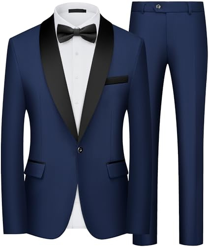 Men's Suits 2 Piece Slim Fit Tuxedo Shawl Lapel One Button Blazer Trousers