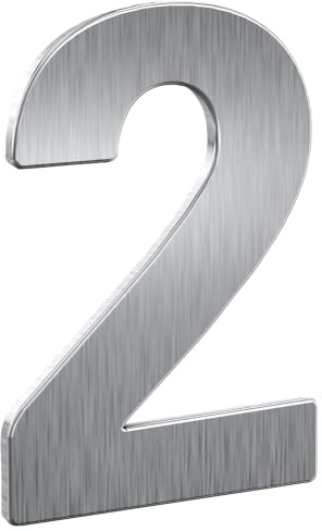 BASI | Hausnummern aus gebürsteten Edelstahl | Zahlen 0-9 | Buchstaben a - c | inkl. Befestigungsmaterial | Ziffer 2