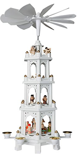 BRUBAKER Weihnachtspyramide Holzpyramide - Weiß - 4 Etagen - 60 cm Höhe - handbemalte Figuren
