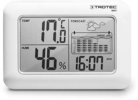 TROTEC Meteo Stazione BZ07 Dispositivo combinato 6 in 1 con valori climatici interni, tendenza meteorologica, statistiche della temperatura su 12 ore, indicatore di benessere