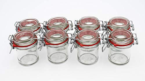 BAUER Flaschenbauer - Lot de 8 petits bocaux en verre à étrier métallique de 167 ml - Utilisable comme bocal de conservation et de fermentation - Petits bocaux à remplir - Fabriqués en Allemagne