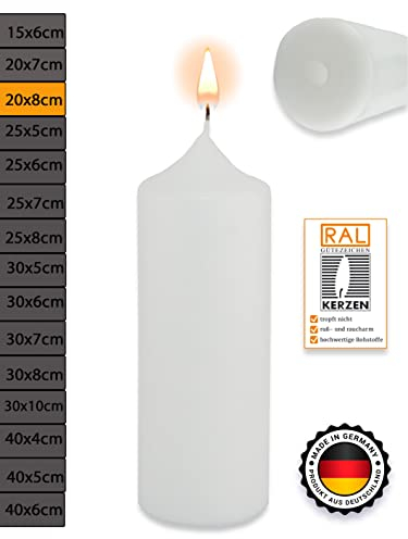 WikaKerzen Stumpenkerze-Rohling Blanko [ideal zum Basteln und Verzieren mit Wachs] zur Taufe Geburtstag Hochzeit Kommunion Altarkerze Kaminkerze Laternenkerze Dekokerze (Weiß, 20 x 8 cm)