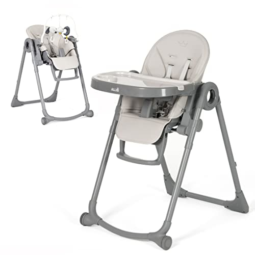 Allis Baby Lola High Chair - 4-in-1 Adjustable Folding Highchair for Babies & Toddlers - with Multiple Height and Seat Positions, Removable Tray, Safe 5 Point Harness and Toy Arch (Light Grey)