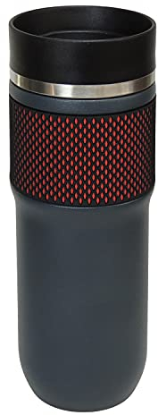 Premium Edelstahl Thermobecher NEPTUN matt I 450 ml I Push-Button-Verschluss auslaufsicher I heiß & kalt I BPA-frei rostfrei I Kaffeebecher to go I dunkelgrau pulverbeschichtet