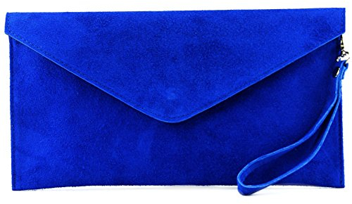 modamoda de T106 Damen Wildleder Rauleder Clutch Umhängetasche Abendtasche handmade in Italy, Farbe:Königsblau