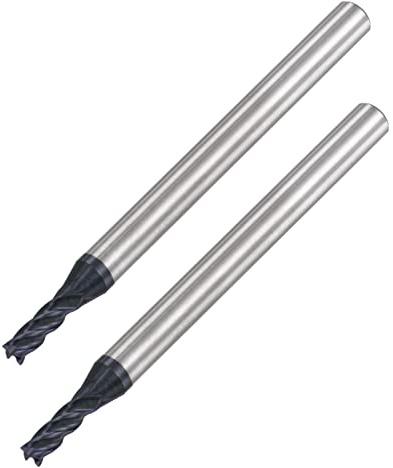 sourcing map Square Nose End Mill, 2.5mm Tip Dia Solid Carbide AlTiN Coated CNC Router Bits 4 Flute Spiral Milling Cutter HRC45 with 4mm Shank 50mm (2-inch) Length, 2pcs