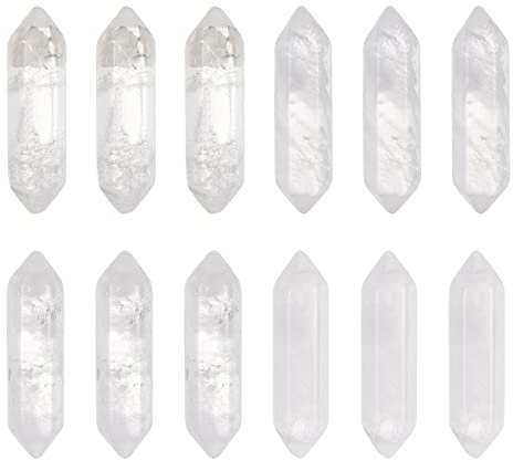 OLYCRAFT 12 piezas Cristal de Cuarzo Natural Punta de Cuarzo Hexagonal Cristal Doble Terminado Puntos Varitas Sin Agujero Colgantes de Cuarzo Piedra preciosa para DIY Artesanía Collar Joyería Hacer