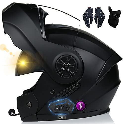 Bluetooth Motorcycle Modular Helmet Flip Up Front Motorbike Helmet, ECE Approved, Built In Dual Visors, High Strength Shell, Comfortable And Breathable Lining, Free Gloves And Mask