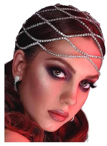 NAISKA Silver Rhinestone Head Chain Wedding Bride Crystal Headpieces Caps Vintage 1920S Party Flapper Hair Headband Jewelry Gatsby Hair Accessories for Women and Girls