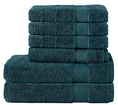 Komfortec 6er Handtuch Set aus 100% Baumwolle, 2er Badetücher 70x140 cm und 4er Handtücher 50x100 cm, Frottee, Weich, Petrol
