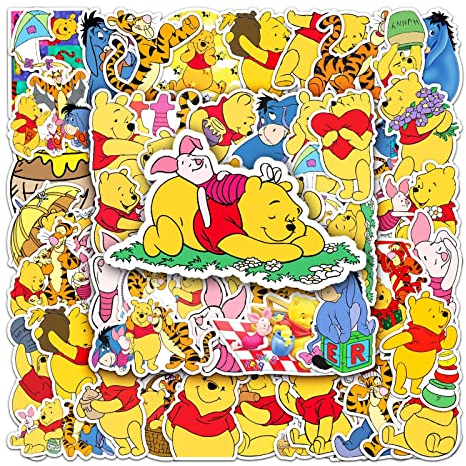 Bric dodo 50 Stück Winnie Puuh Aufkleber Auto Laptop Telefon Gitarre Skateboard Motorrad Fahrrad Winnie The Pooh Stickers Set Vinyl Wasserdicht Aesthetic Aufkleber für Jugendliche Kinder Erwachsene