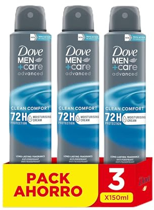 Dove Men + Care Advanced Clean Comfort 72 H, spray da uomo, 150 ml, confezione da 3 unità