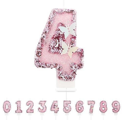 Maclunar Velas de cumpleaños con números 4, 3D, mariposas, decoración para tartas, 4 velas de cumpleaños para decoración de cumpleaños
