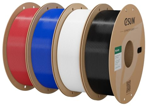 eSUN Filamento PLA 1,75 mm, filamento modificato per stampante 3D PLA, precisione dimensionale +/- 0,03 mm, bobina da 1 kg (2,2 libbre) filamento di stampa 3D (Rosso Fuoco+Blu+Bianco Freddo+Nero, 4KG)